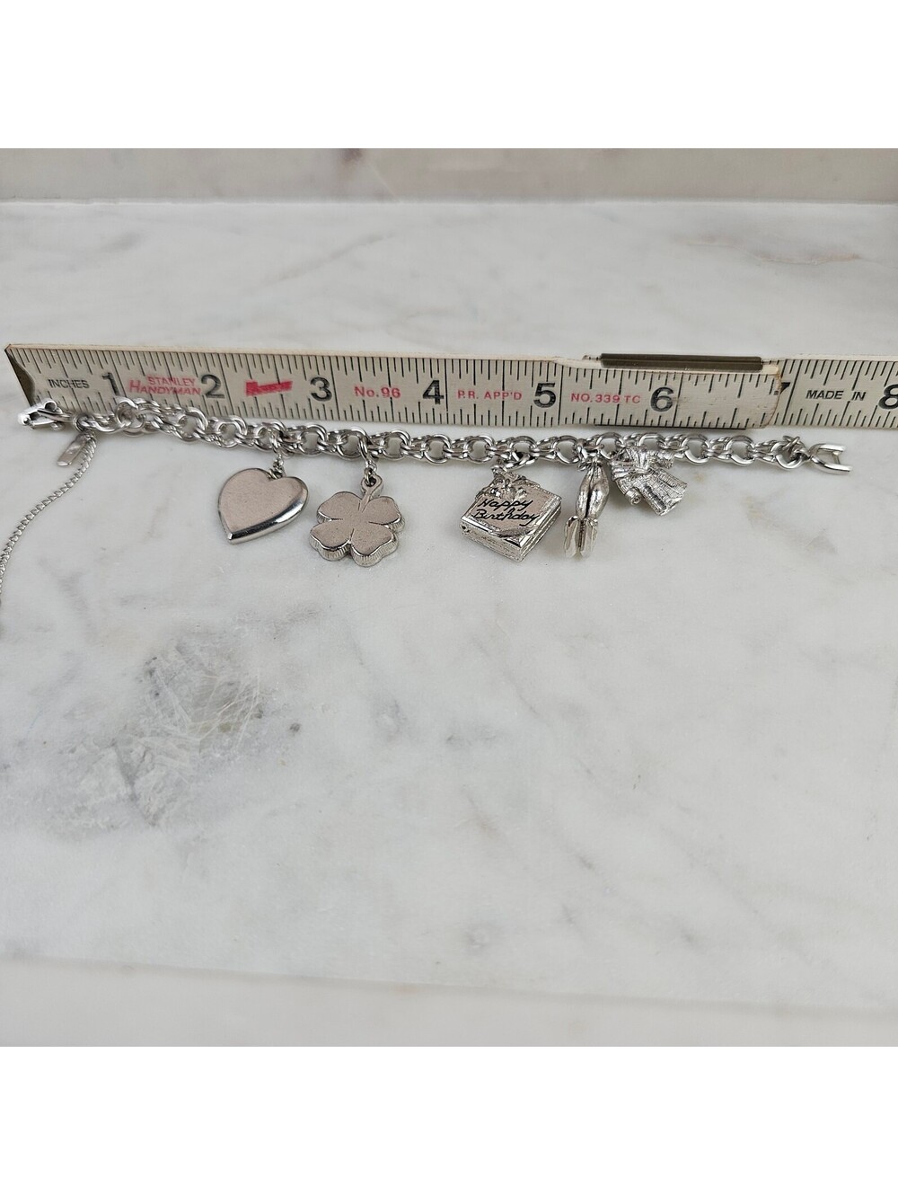 Vintage Monet Silver Tone Happy Birthday Charm Bracelet 7.5 Inch - Picture 9 of 9